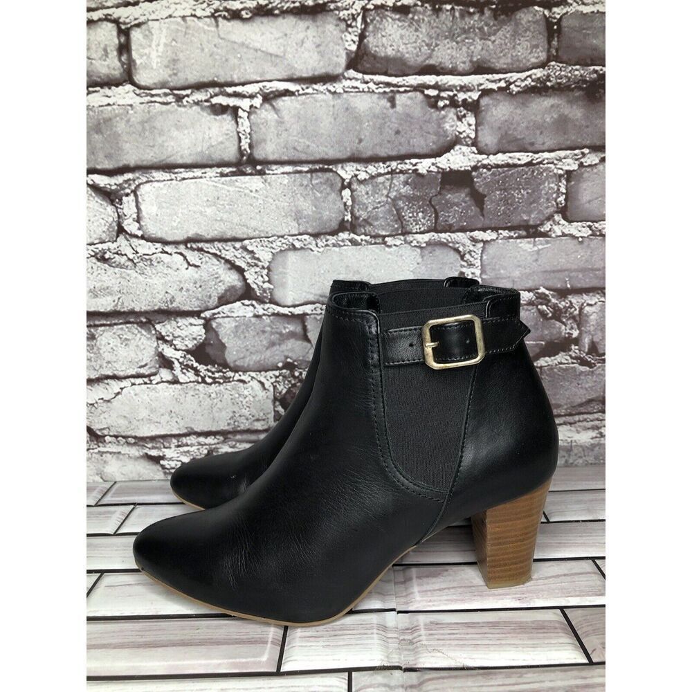Minelli Black Leather Pointed BuckleStrap Heel Ankle Boots Women Sz 39EU/8.5M US